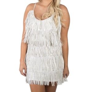 Nylon Apparel | NWT White Fringe Studded Mini Party Dress, Sz L (10-12), LOW S/H